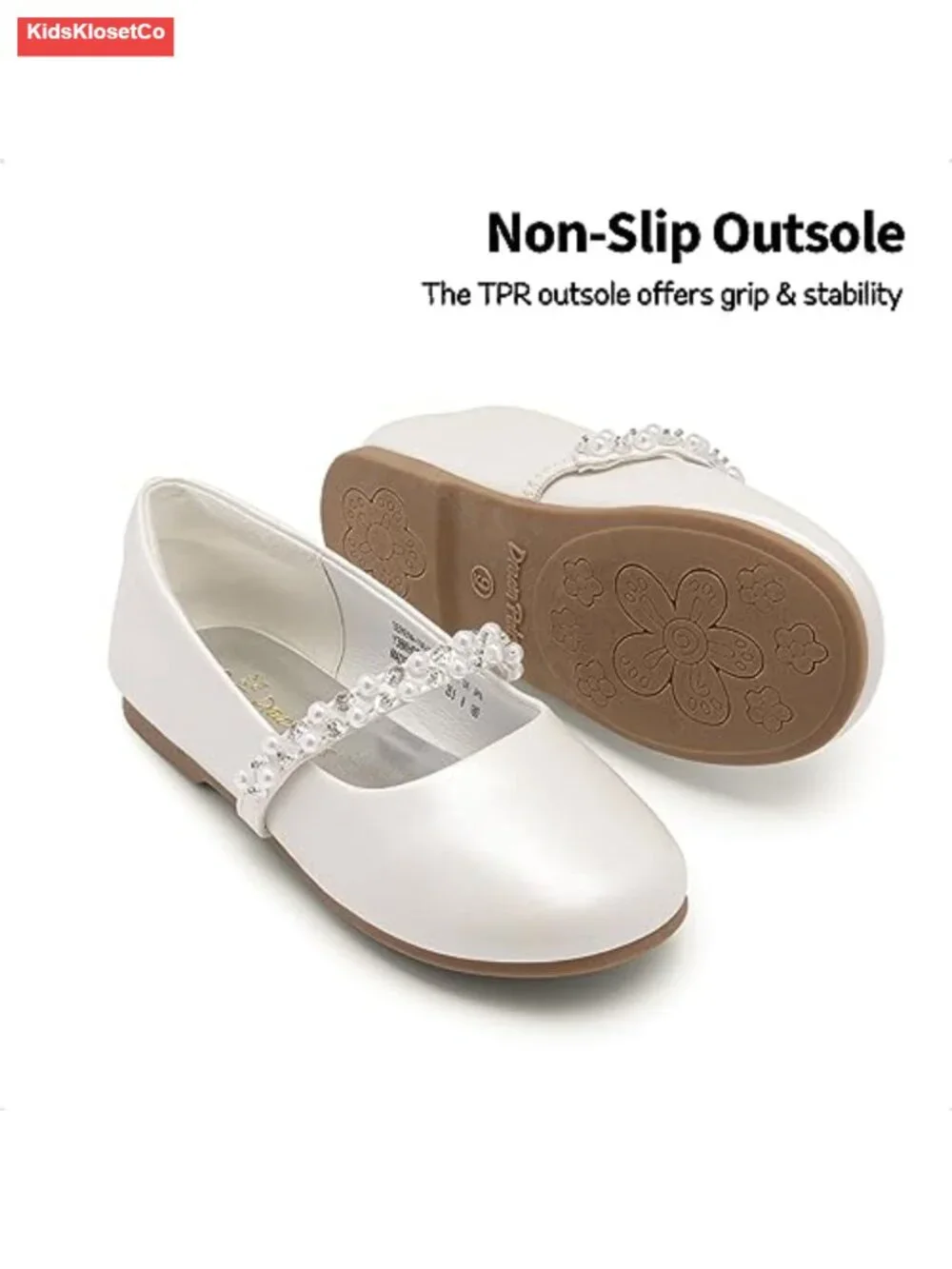 Girls Mary Jane Dress Shoes Ballerina Flats with Pearls and Rhinestones for